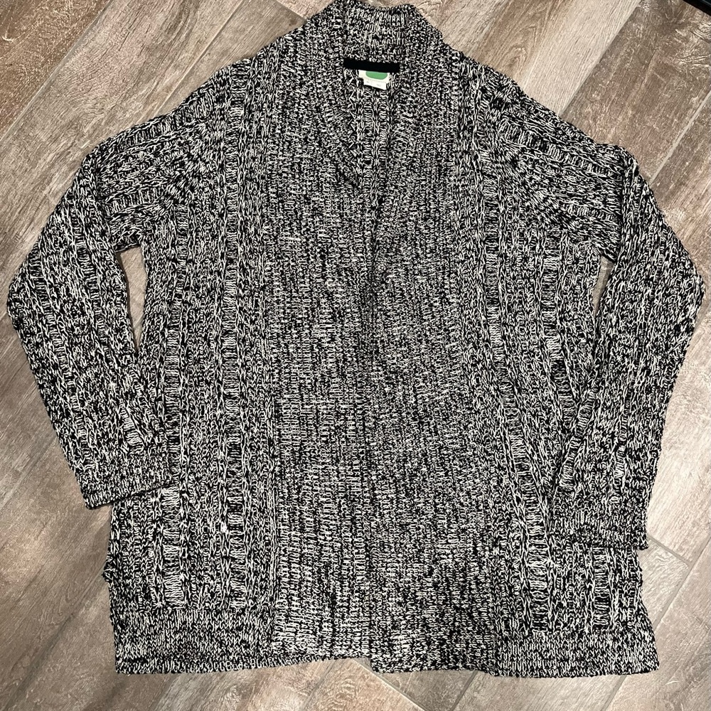 Anthropologie Long Oversized Knit Cardigan Black/White Size XL